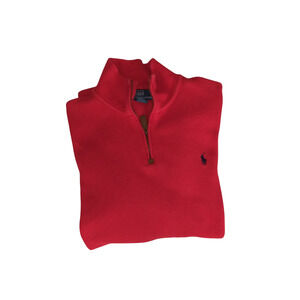 Polo Ralph Lauren Men's Large Red 1/4 Zip Pullover Sweater Cotton Blue Label